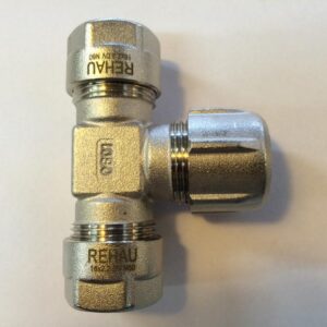 Rehau knel t-stuk voor Rehau buis 16x2,2 mm met aftakking naar 16x2 mm
