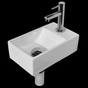 Welsan fonteinset Wonder de kleinste 29 x 18 x 9,5 cm rechts met kraan, sifon en afvoerplug wit
