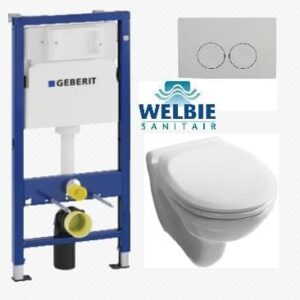 Wandcloset aktieset Geberit reservoir, Jika wandcloset,drukplaat, softclose zitting wit