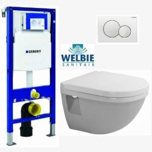 Wandcloset actieset Geberit Duofix reservoir UP320 , Duravit Starck 3 wandcloset + zitting, Sigma 01 drukplaat ,wit